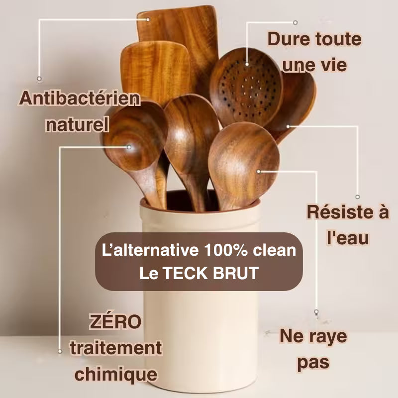 Ensemble d'ustensiles en bois de teck naturel Benchava