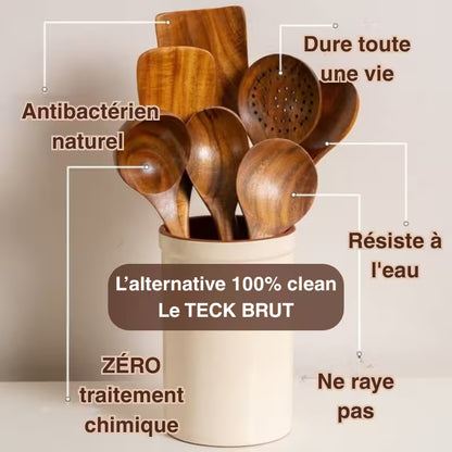 Ensemble d'ustensiles en bois de teck naturel Benchava
